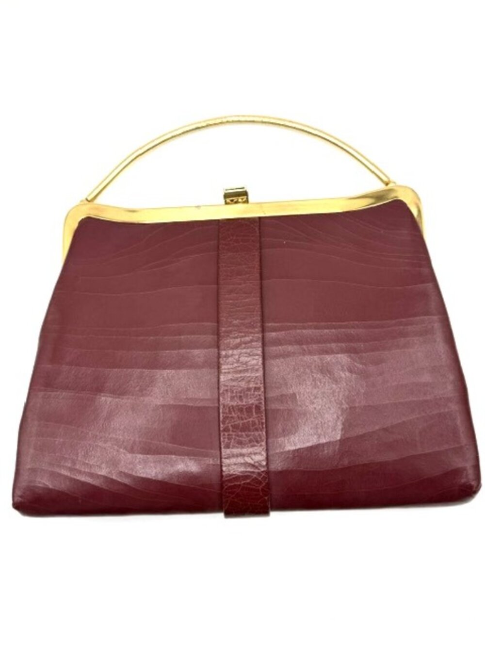 Vintage Burgundy Frame Handbag Gold Tone Top Handle Evening Clutch